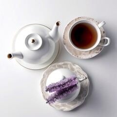 Obraz na płótnie Canvas Tea Set on White Background. AI