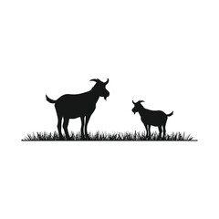 goat and grass silhouette livestock farm logo design