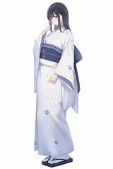 和服(着物)の女性キャラクターの全身イラスト(AI generated image)