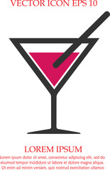 Cocktail vector icon EPS 10. Drink with straw simple isolated symbol.