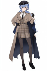 探偵の女性キャラクターの全身イラスト(AI generated image)
