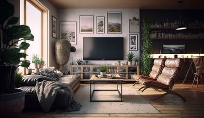 living room interior of real home.Generative AI.