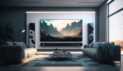 Fototapeta premium Modern living room interior of real home.Generative AI.