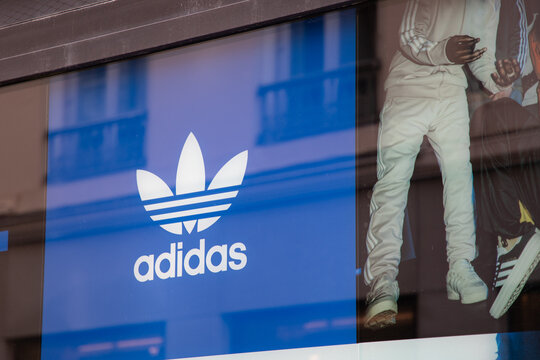 adidas sport brand text facade store signage and logo sign on shop wall facade