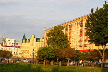 Fototapeta na wymiar The center of Kharkov in the spring May rays of the sun