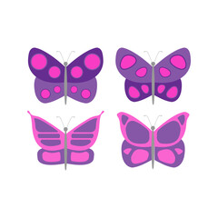 Butterfly set isolated on white background. Minimalist insect. Flat simple clip arts. Beautiful vector illustration