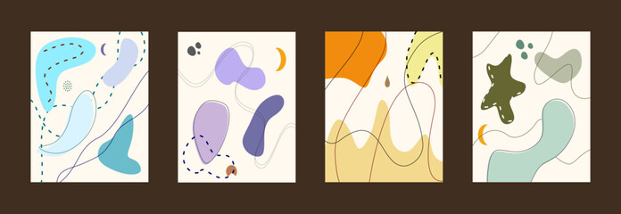 Set background design with floral and hand drawn organic shapes textures. Abstract minimal trendy style wallpaper. Vector illustration.	