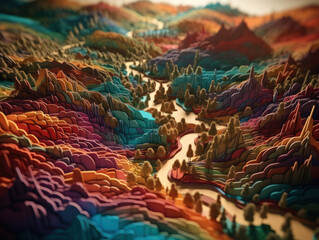 Colorful paper cut terrain mountains background created with Generative AI technology.