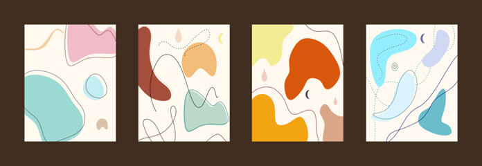 Set background design with floral and hand drawn organic shapes textures. Abstract minimal trendy style wallpaper. Vector illustration.	