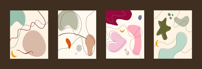 Set background design with floral and hand drawn organic shapes textures. Abstract minimal trendy style wallpaper. Vector illustration.	