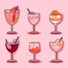 Linear Style Glasses with Pink Cocktails Set. AI