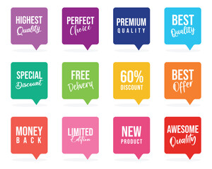 Set of Price tags. Promotional sale badge and retail paper stickers.