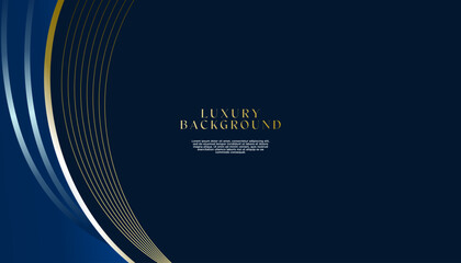 Dark blue curve shape abstract template. Premium luxury background with curve shapes and golden lighting lines on white background. Luxurious and elegant design. Perfect for posters, covers, presentat