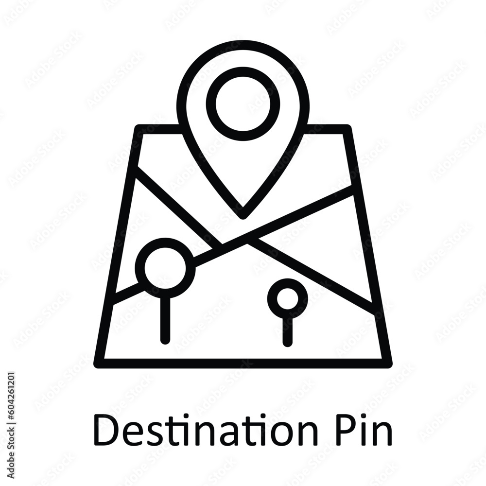 Poster destination pin vector outline icon design illustration. location and map symbol on white background