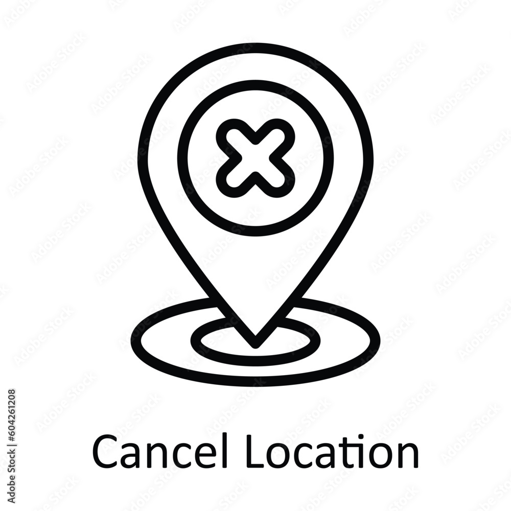 Poster cancel location vector outline icon design illustration. location and map symbol on white background
