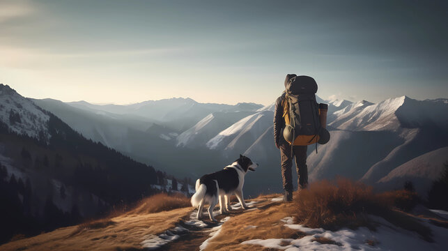 Travel with dog in mountains - Generated by Generative AI