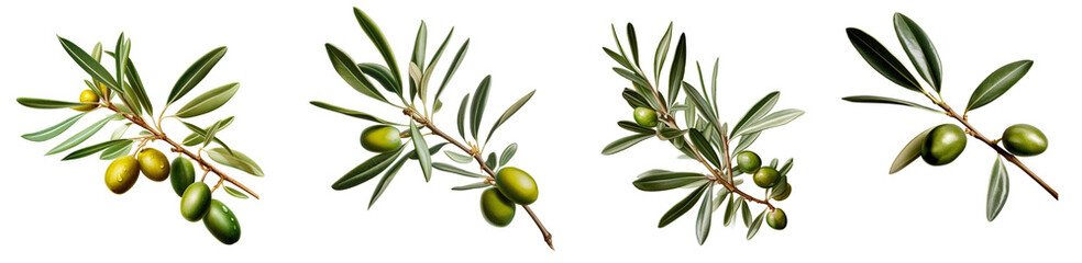 Olive branches with green olives on a transparent background, Generative AI