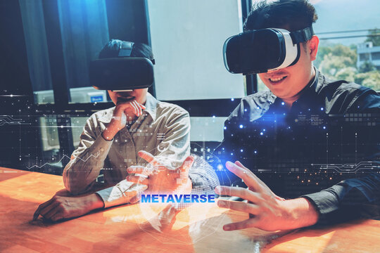 Global Internet connection metaverse with a new experience in metaverse virtual  wearing VR glasses virtual Metaverse technology concept Innovation of futuristic.