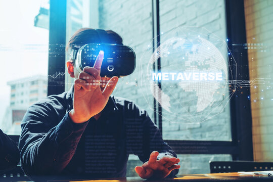Global Internet connection metaverse with a new experience in metaverse virtual  wearing VR glasses virtual Metaverse technology concept Innovation of futuristic.