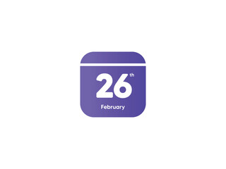 26th February calendar date month icon with gradient color, flat design style vector illustration