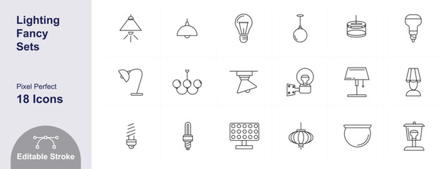 Lighting equipment icons set editable stroke