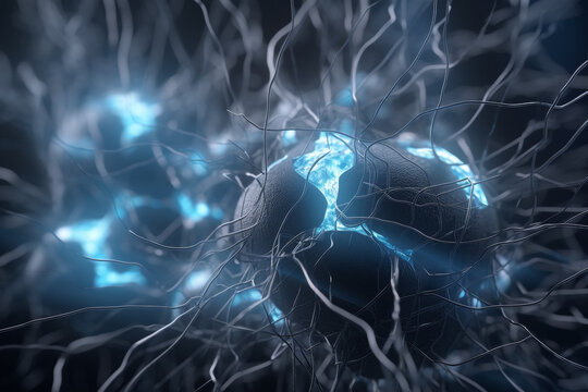 Science concept. Human brain cells and neurons working illustration. Generative AI