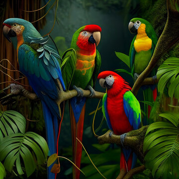 parrots on the tree - AI generated image