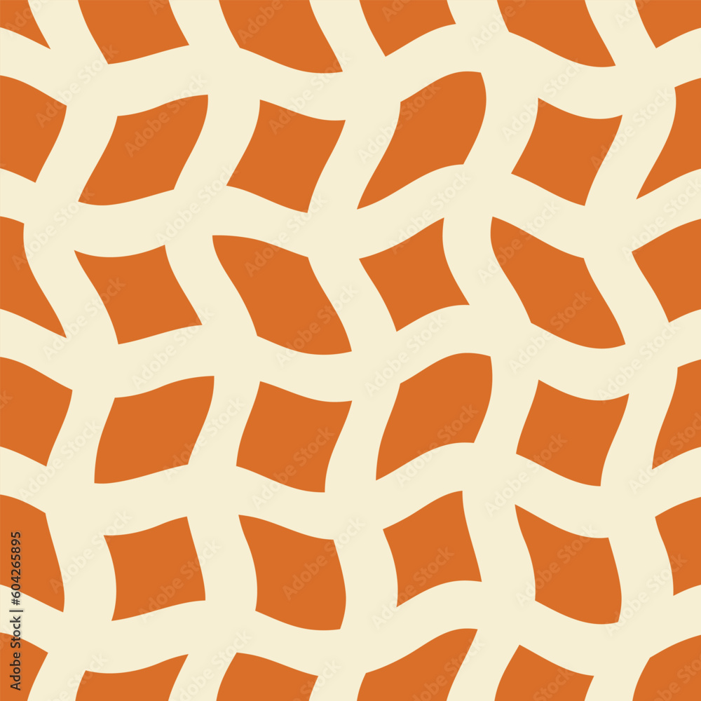 Poster abstract seamless pattern with beige wavy grid on a orange background. contemporary collage backgrou