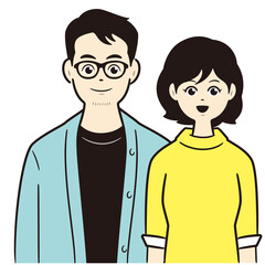 正面を向いている夫婦イラスト