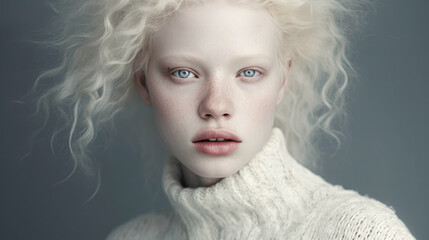 Portrait of beautiful albino woman. Generative AI - obrazy, fototapety, plakaty