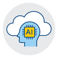 Cloud Computing with AI Icon - Illustrates the concept of cloud computing and artificial intelligence. Pixel Perfect Editable Stroke Icon.