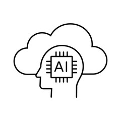 Cloud Computing with AI Icon - Illustrates the concept of cloud computing and artificial intelligence. Pixel Perfect Editable Stroke Icon.