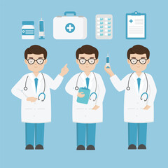 Doctor and Medical equipment.Vector illustration flat design style.