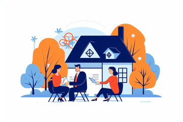 Fototapeta premium Isometric signed real estate purchase or lease agreement. Buyer. Mortgage online, new home buying online. Buying, selling or renting real estate Generative AI.