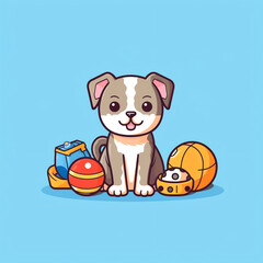 Dog toys thin line icon: ball and bone. Modern vector illustration for pet shop. Generative AI.