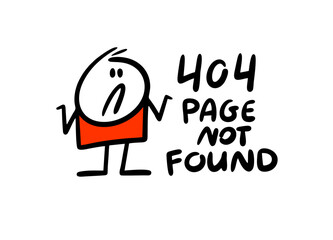 The puzzled man shrugs his shoulders in confusion and looks on 404 error link. Vector illustration of page not found in internet.