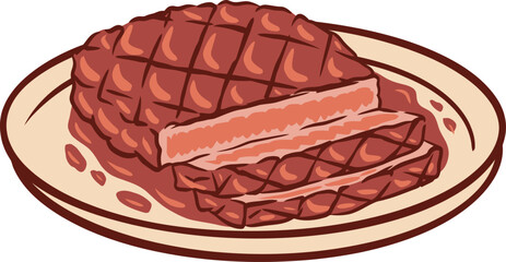 Islamic Food Grilled Steak Flat Hand Drawn Illustration