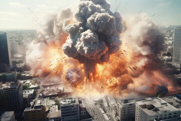 爆発が起きた街並み風景,Generative AI AI画像