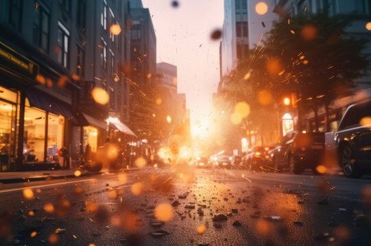 爆発が起きた街並み風景,Generative AI AI画像