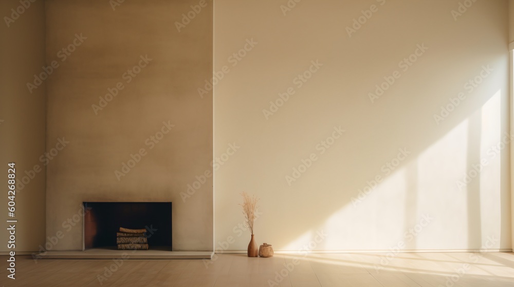 Poster concrete style fireplace. designed using generative ai.