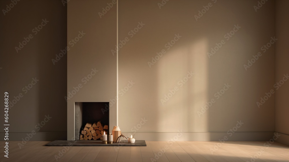 Poster concrete style fireplace. designed using generative ai.