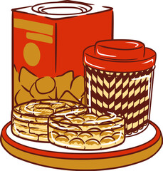Islamic Food Biscuit and Candy in a Jar Flat Hand Drawn Illustration