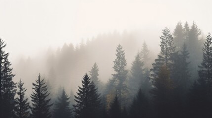 Foggy forest in the mountains. Generative AI. 