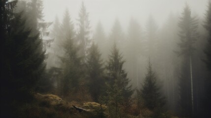 Obraz na płótnie Canvas Foggy forest in the mountains. Generative AI. 