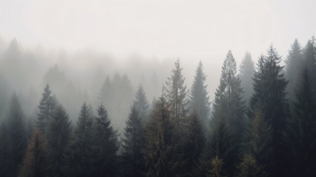 Foggy forest in the mountains. Generative AI. © XtravaganT