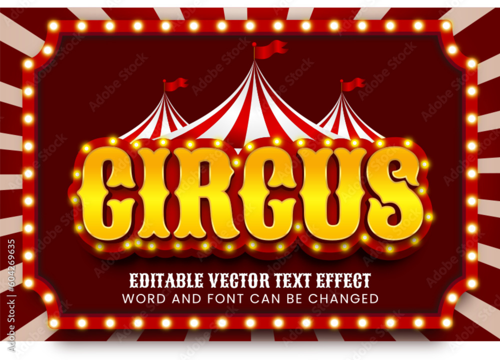 Poster light bulb circus editable vector text effect