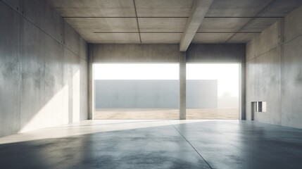 Empty concrete industrial hall interior. Designed using Generative AI.