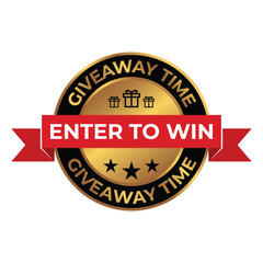 giveaway badge, enter to win badge, emblem, logo, patch, seal, stamp, label, giveaway stamp, giveaway round band, sticker vector illustration