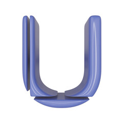 The Capital letter U in a blue shiny skin leather texture style, PNG transparent background, 3D illustration