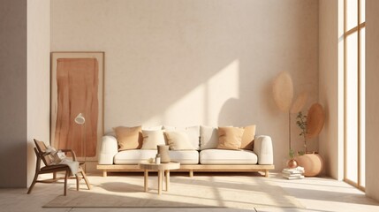 Boho Living Room Interior. Designed using Generative AI